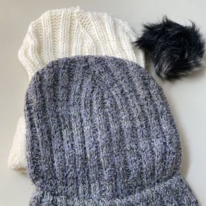 Grey and white knit cap 3 pack with pompom not attached